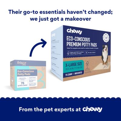 Show full view: Chewy Made X-Large Eco-Conscious Dog Training & Potty Pads (FORMERLY FRISCO), 28 x 34-in, Unscented, 75 count slide 2 of 10