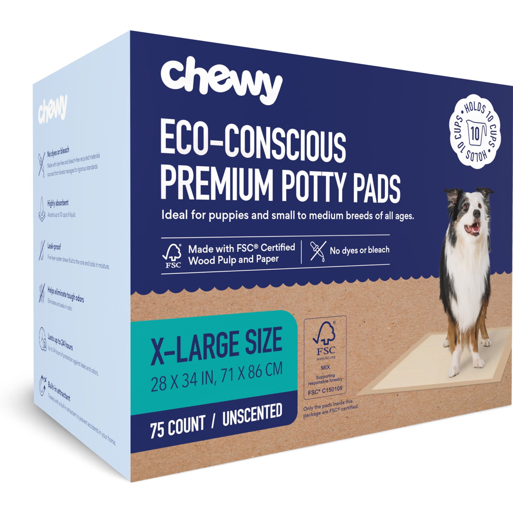 Chewy Made X-Large Eco-Conscious Dog Training & Potty Pads (FORMERLY FRISCO), 28 x 34-in, Unscented, 75 count