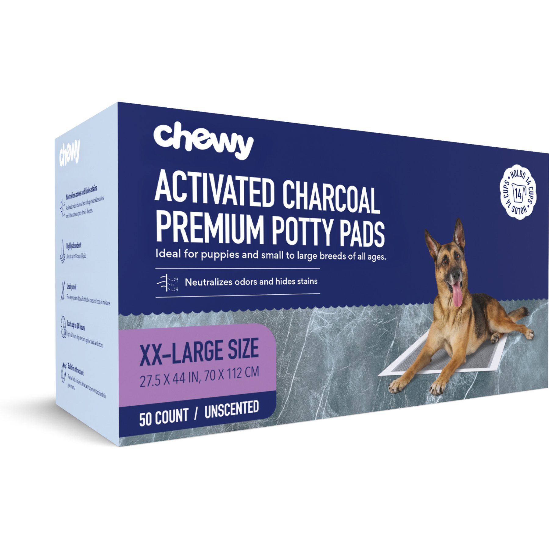 Chewy Made XX-Large Charcoal Dog Training & Potty Pads (FORMERLY FRISCO), 27.5 x 44-in, Unscented, 50 count