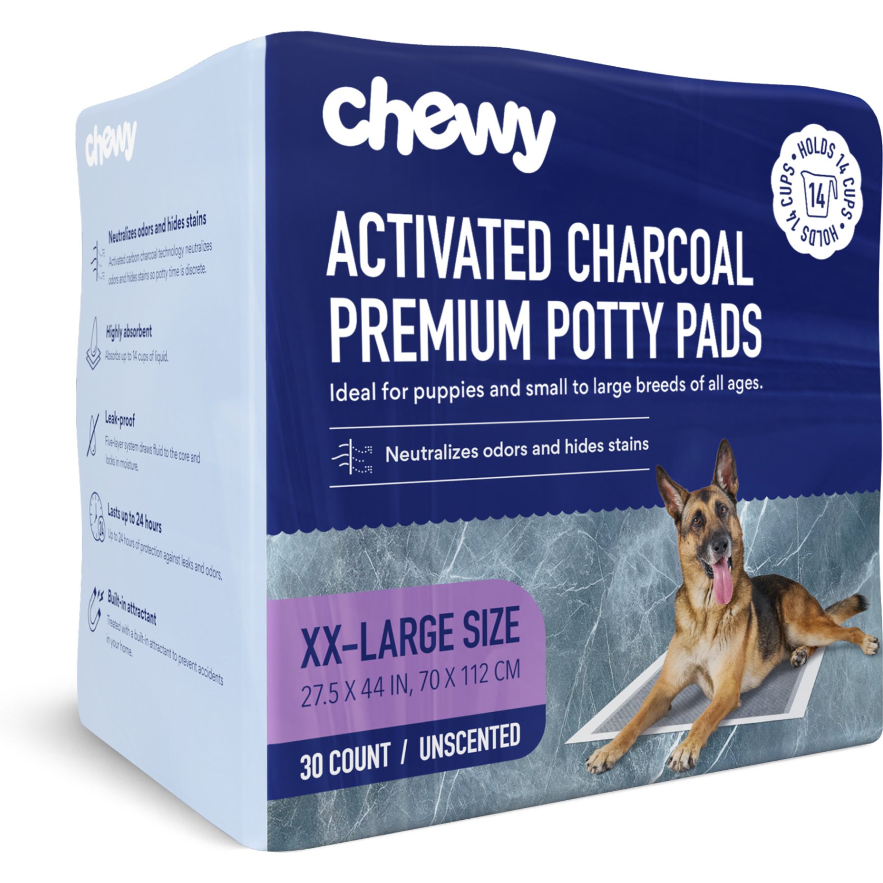 Chewy Made XX-Large Charcoal Dog Training & Potty Pads (FORMERLY FRISCO), 27.5 x 44-in, Unscented, 30 count