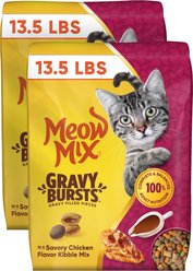 Meow Mix Gravy Bursts Savory Chicken Flavor Mix Gravy Filled Dry Cat Food, 27-lb bundle