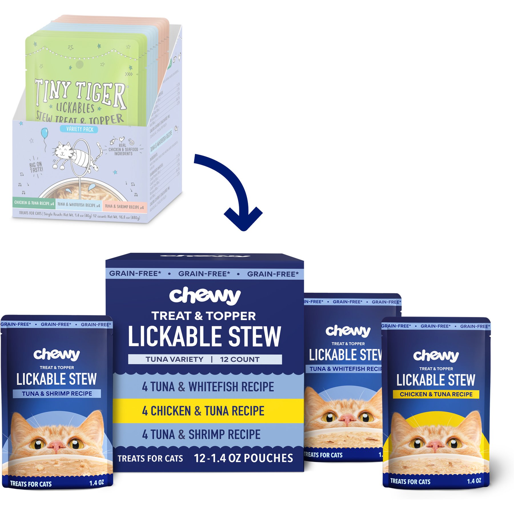 Chewy Made Lickables Stew Variety Pack Cat Treat & Topper (FORMERLY TINY TIGER), 1.4-oz pouch, bundle of 36