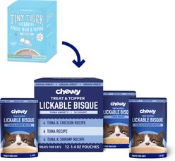 Chewy Made Lickables Bisque Variety Pack Cat Treat & Topper (FORMERLY TINY TIGER), 1.4-oz pouch, case of 12 slide 1 of 9