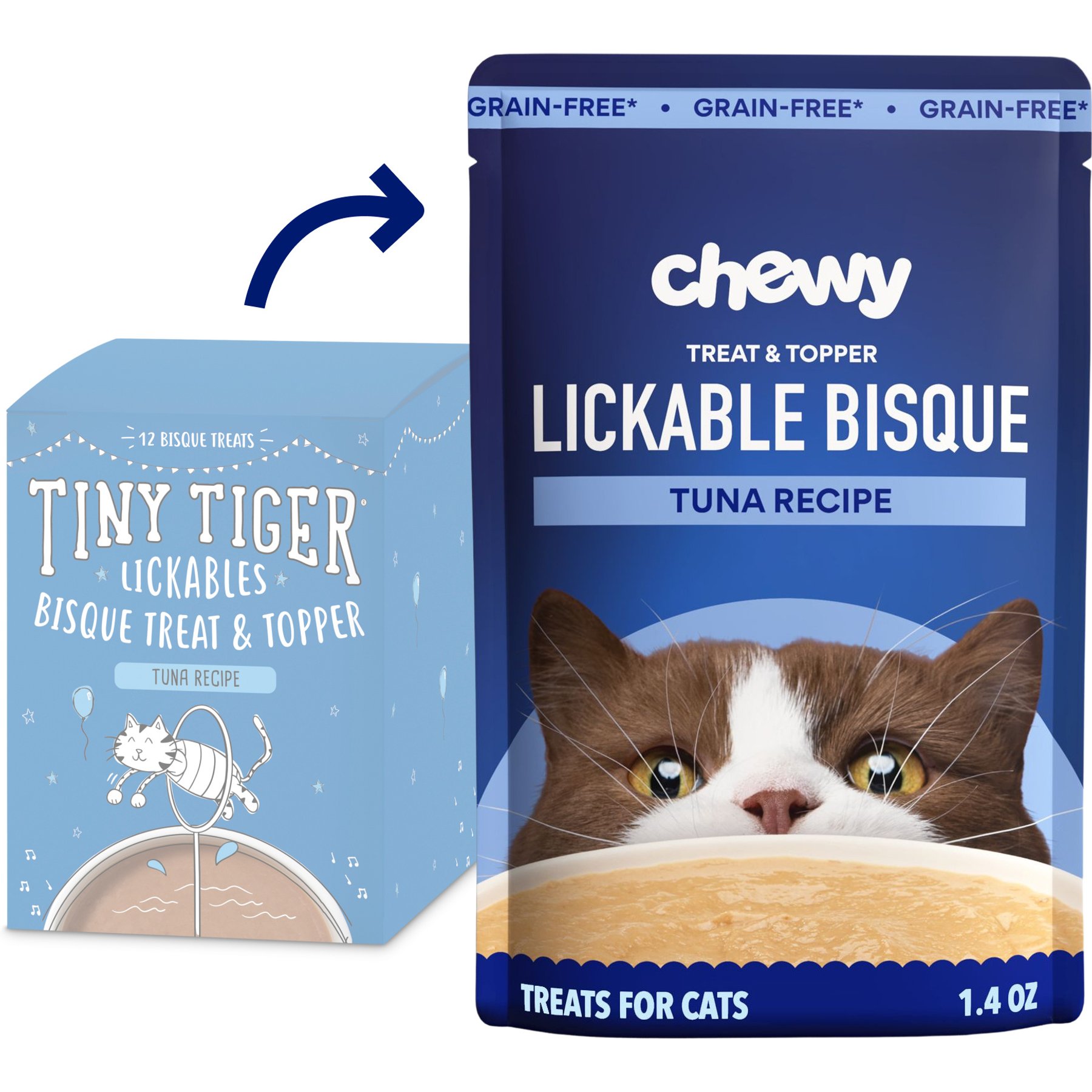 Chewy Made Lickables Bisque Tuna Recipe Cat Treat & Topper (FORMERLY TINY TIGER), 1.4-oz pouch, case of 12