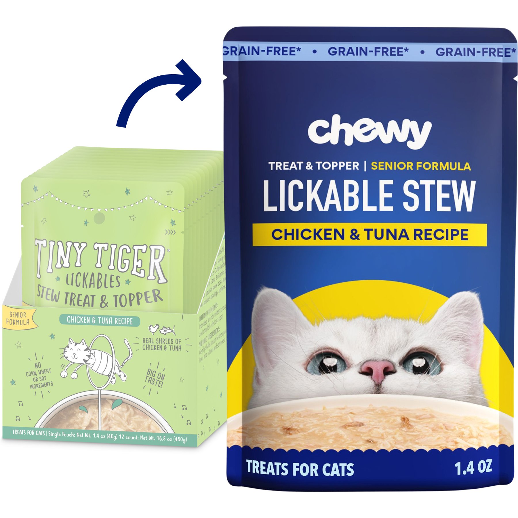 Chewy Made Lickables Stew Senior Formula Chicken & Tuna Recipe Cat Treat & Topper (FORMERLY TINY TIGER), 1.4-oz pouch, bundle of 24