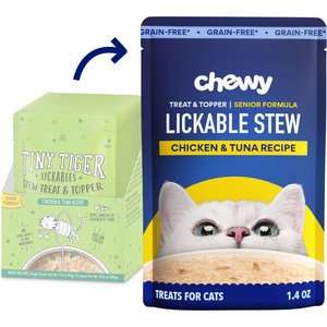 Chewy Made Lickables Stew Senior Formula Chicken & Tuna Recipe Cat Treat & Topper (FORMERLY TINY TIGER), 1.4-oz pouch, case of 12