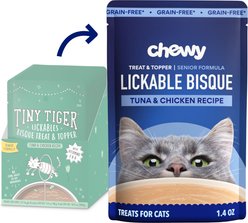 Chewy Made Lickables Bisque Senior Formula, Tuna & Chicken Recipe Cat Treat & Topper (FORMERLY TINY TIGER), 1.4-oz pouch, case of 12
