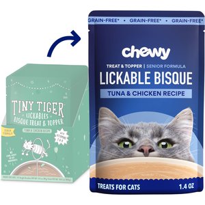 Chewy Made Lickables Bisque Senior Formula, Tuna & Chicken Recipe Cat Treat & Topper (FORMERLY TINY TIGER), 1.4-oz pouch, case of 12