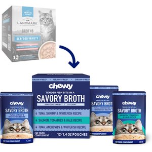 Chewy Made Broths Seafood Variety Pack Wet Cat Food Complement Pouches, 1.4-oz pouch, case of 12