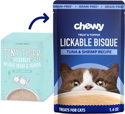 Chewy Made Lickables Bisque Tuna & Shrimp Recipe Cat Treat & Topper (FORMERLY TINY TIGER), 1.4-oz pouch, case of 12