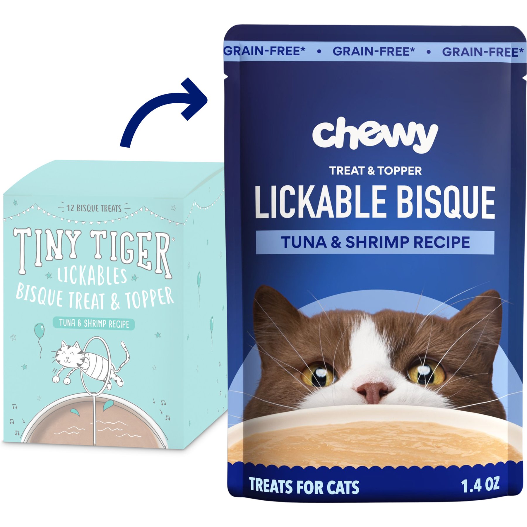 Chewy Made Lickables Bisque Tuna & Shrimp Recipe Cat Treat & Topper (FORMERLY TINY TIGER), 1.4-oz pouch, bundle of 24