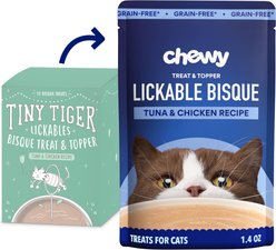 Chewy Made Lickables Bisque Tuna & Chicken Recipe Cat Treat & Topper (FORMERLY TINY TIGER), 1.4-oz pouch, case of 12