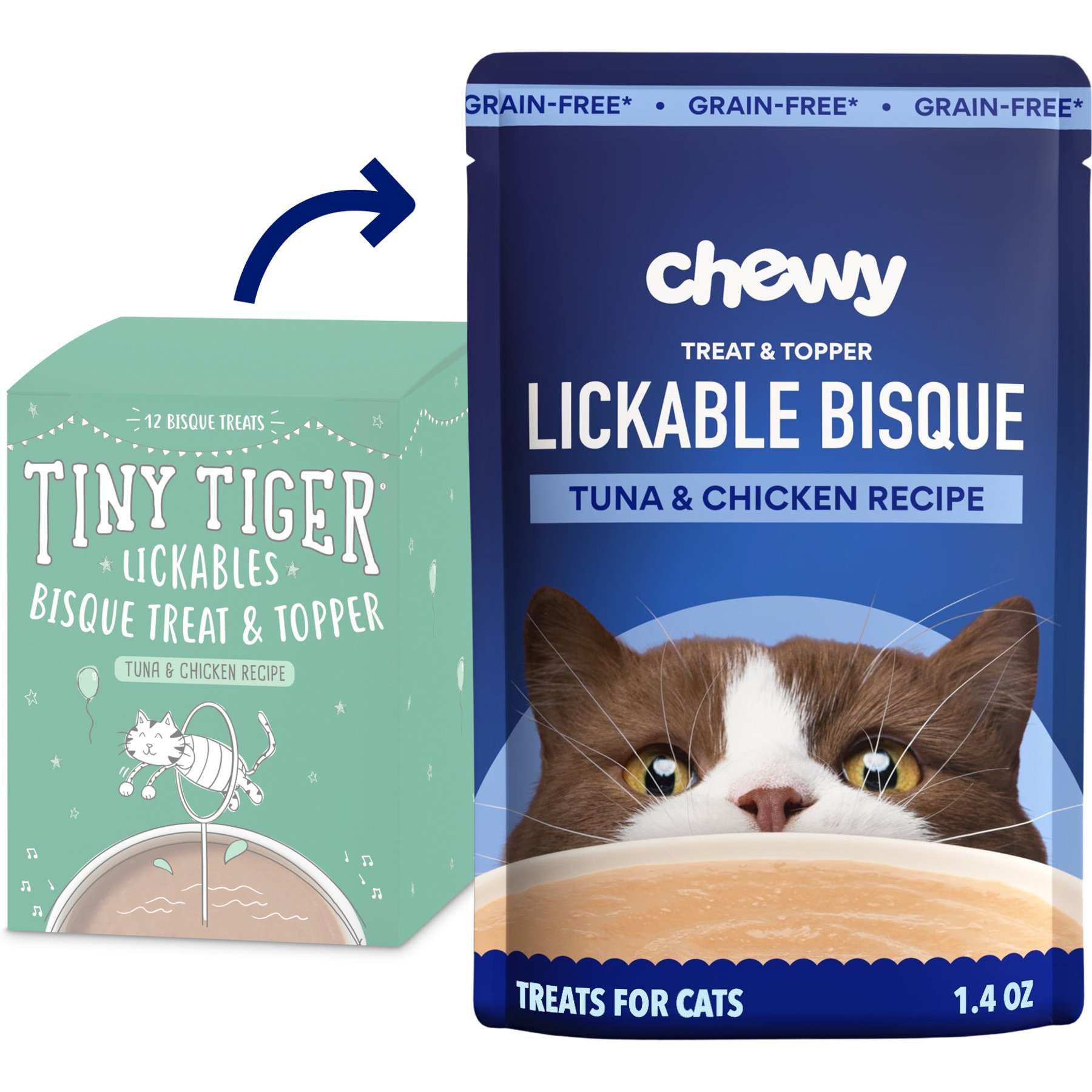 Chewy Made Lickables Bisque Tuna & Chicken Recipe Cat Treat & Topper (FORMERLY TINY TIGER), 1.4-oz pouch, case of 12