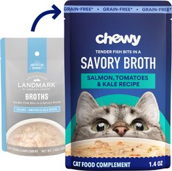 Chewy Made Broths Salmon, Tomatoes & Kale Recipe Wet Cat Food Complement Pouches, 1.4-oz pouch, case of 16