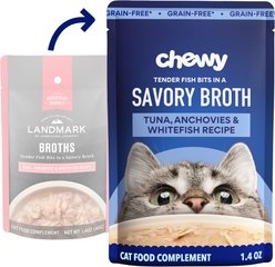 Chewy Made Broths Tuna, Anchovies & Whitefish Recipe Wet Cat Food Complement Pouches, 1.4-oz pouch, case of 16