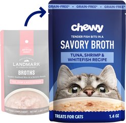 Chewy Made Broths Tuna, Shrimp & Whitefish Recipe Wet Cat Food Complement Pouches, 1.4-oz pouch, case of 16