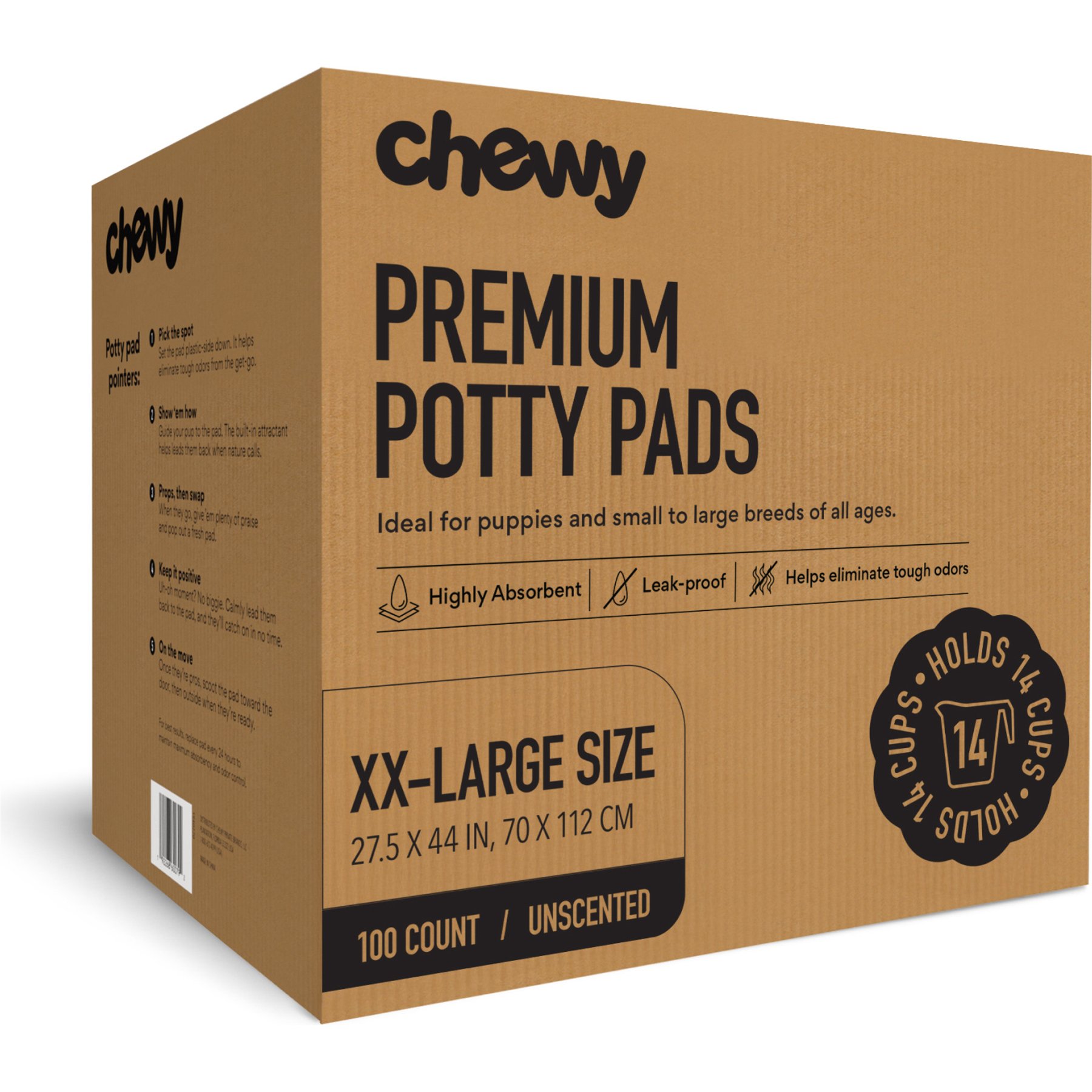 Chewy Made XXL Premium Dog Training & Potty Pads (FORMERLY FRISCO), 27.5 x 44-in, Unscented, 100 count