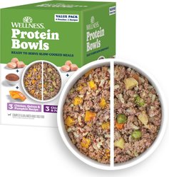 Wellness Protein Bowls Adult Wholesome Grains Chicken Value Pack Fresh Alternative Dog Food, 6.2-oz pouch, case of 6 slide 1 of 9