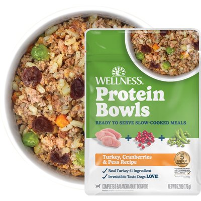 Wellness Wellness Protein Bowls Adult Wholesome Grains Turkey, Cranberries & Peas Fresh Alternative Dog Food, 6.2-oz pouch, case of 6