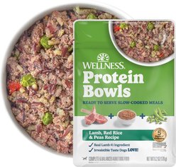 Wellness Protein Bowls Adult Wholesome Grains Lamb, Red Rice & Peas Fresh Alternative Dog Food, 6.2-oz pouch, case of 6