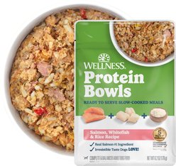 Wellness Protein Bowls Adult Wholesome Grains Salmon, Whitefish & Rice Fresh Alternative Dog Food, 6.2-oz pouch, case of 6