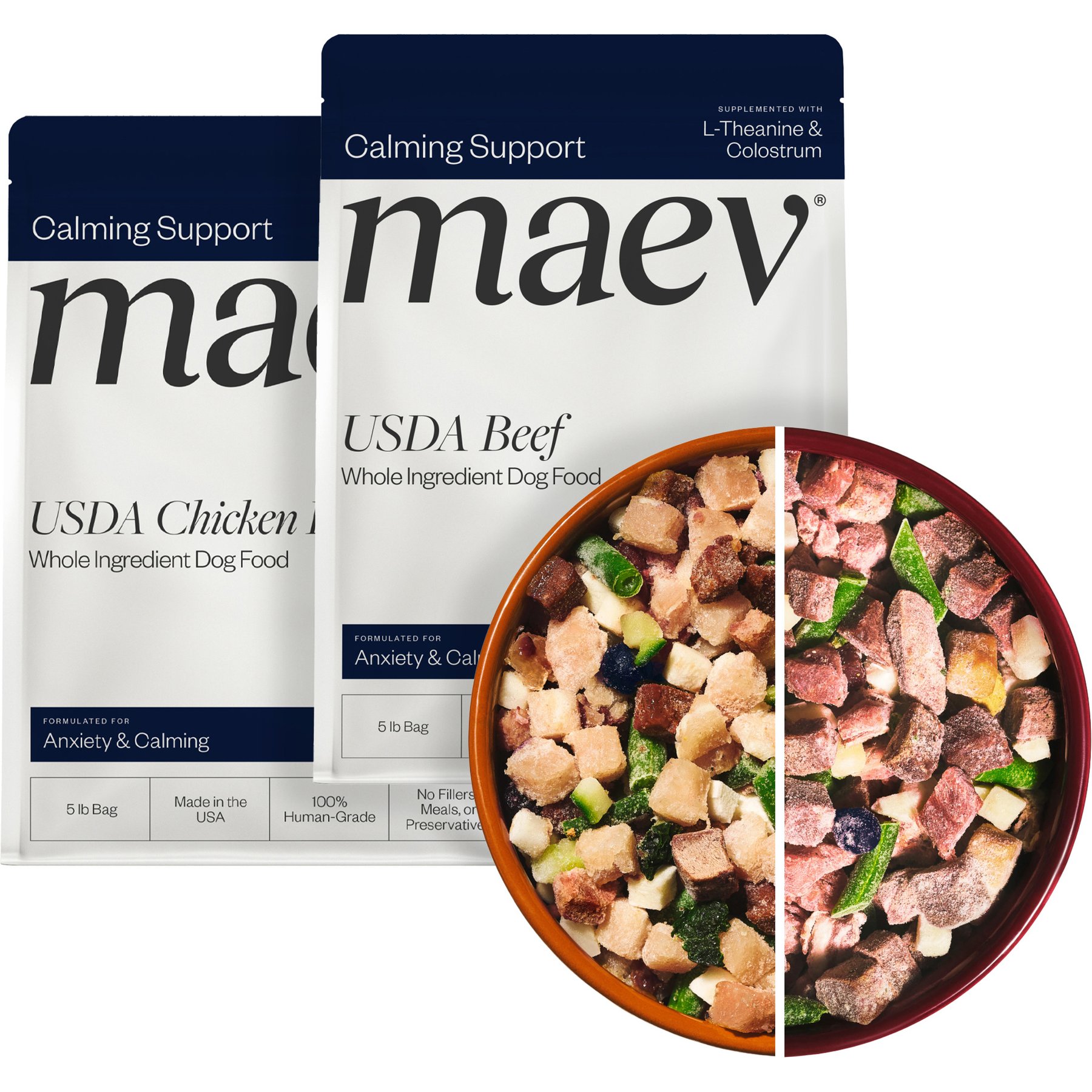 Maev Anxiety & Calming Fresh Frozen Raw Human-Grade Variety Pack Dog Food, 15-lbs Beef, 15-lbs Chicken
