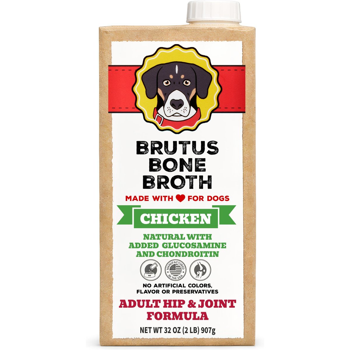 Brutus Broth Chicken Bone Broth Hip & Joint with Glucosamine Dog Food Topper, 32-oz box