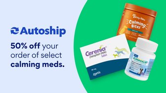 50% off your first Autoship order of select calming meds & essentials