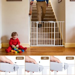 Bencmate Double Door Walk Through Metal Pressure Mounted Dog Gate, White slide 2 of 8