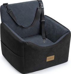 JOEJOY Travel Dog Automobile Booster Seat with Cushion, 2 Safety Straps & Removable Cover, Black & Grey, Medium: 19 x 18 x 11-in