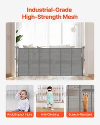 Bencmate Retractable Safety Barrier Easy One Hand Operation Adjustable Mesh Plastic Free-standing Dog Gate, Grey, 34-in slide 2 of 8