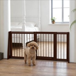 Bencmate Retractable Wooden Free-standing Dog Gate, Brown, 22 x 74.8-in slide 1 of 8