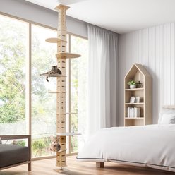 Bencmate Multi-Level Adjustable Height Floor-to-Ceiling 118-in Modern Cat Tree & Vertical Condo, Beige