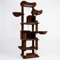 Bencmate Indoor Tall Multi-Level 68-in Plush Hanging Toy Cat Tree, Brown