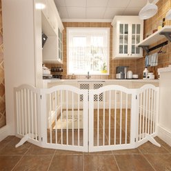 Bencmate 4 Panel Folding Wooden Free-standing Dog Gate, White, 27.6-in
