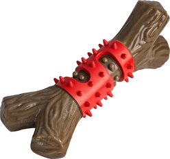 FrienHund Dual Texture for Aggressive Chewers Beef Flavor Nylon & Rubber Tough Chew Dog Toy, Red/Brown