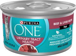 Purina ONE Urinary Tract Health Beef & Liver Recipe Pate Wet Cat Food, 3-oz can, case of 12