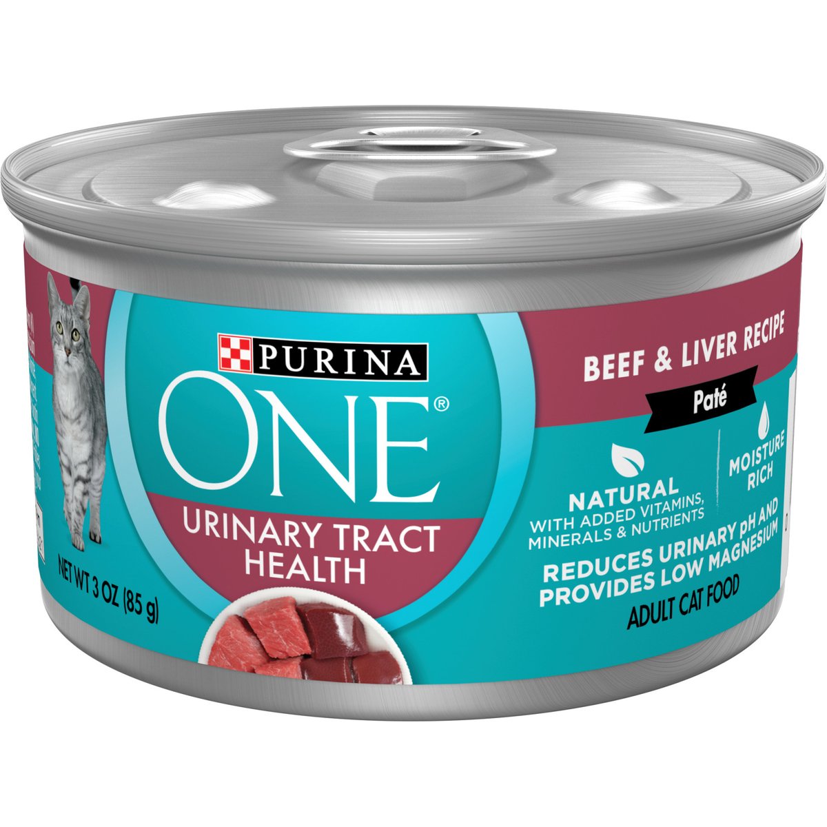 Purina ONE Urinary Tract Health Beef & Liver Recipe Wet Cat Food, 3-oz can, case of 12
