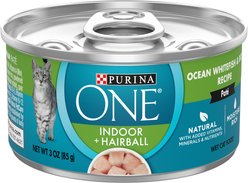 Purina ONE Natural Indoor Advantage Ocean High Protein Whitefish & Rice Recipe Pate Wet Cat Food, 3-oz, 3-oz can, case of 12
