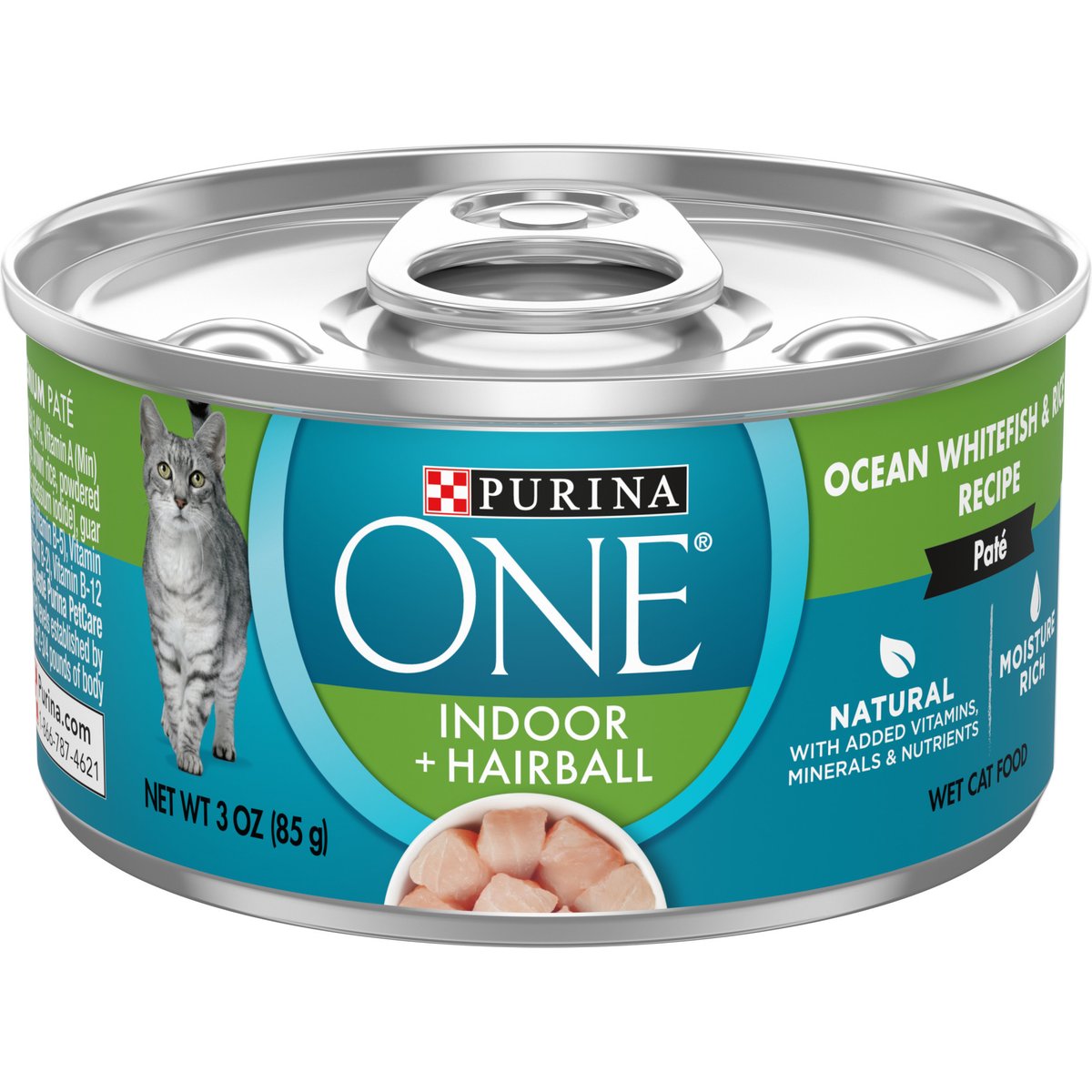 Purina ONE Indoor Advantage High Protein Ocean Whitefish & Rice Wet Cat Food, 3-oz can, case of 12