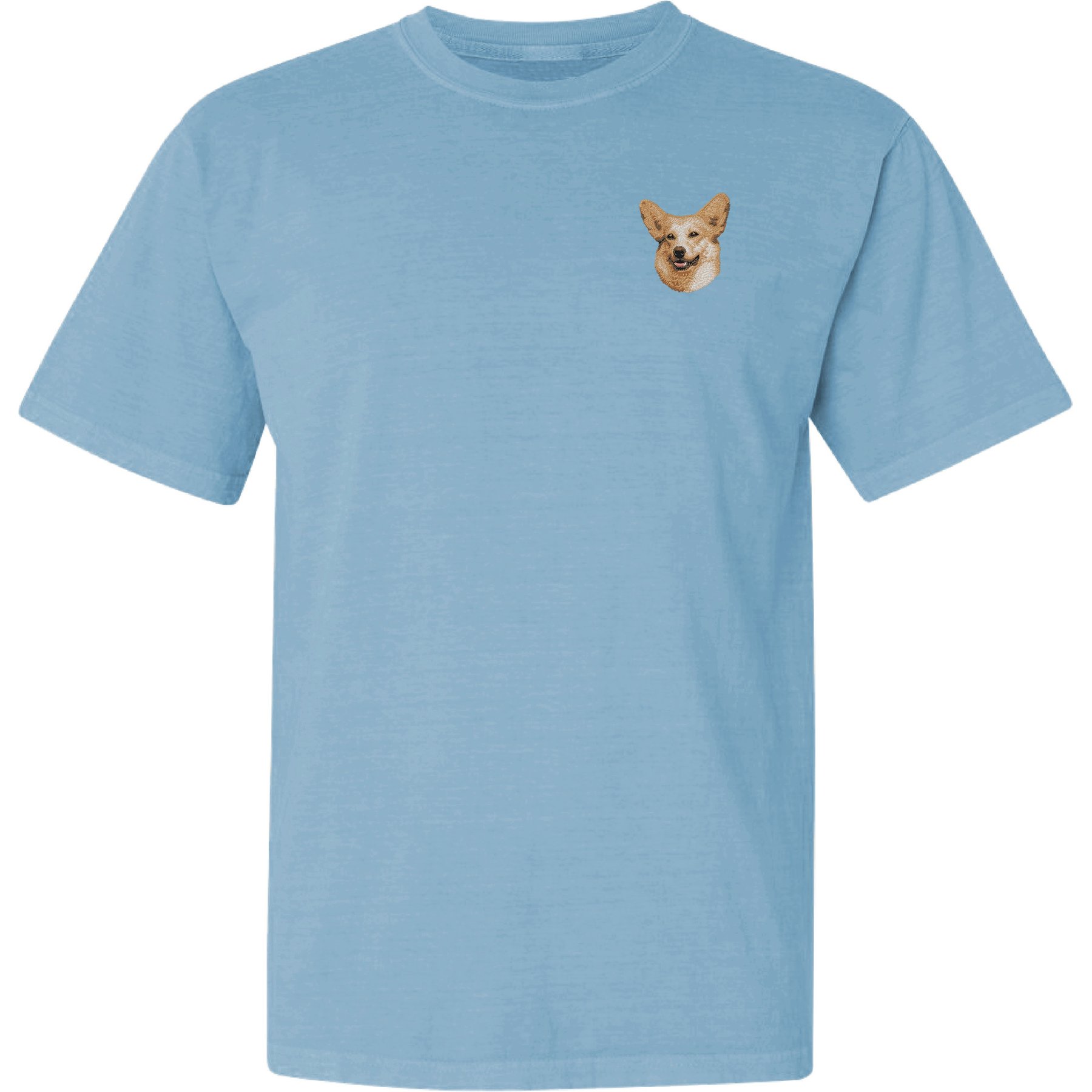 Teddy the Dog Pembroke Welsh Corgi Embroidered Classic Tee, Blue Breeze, X-Small