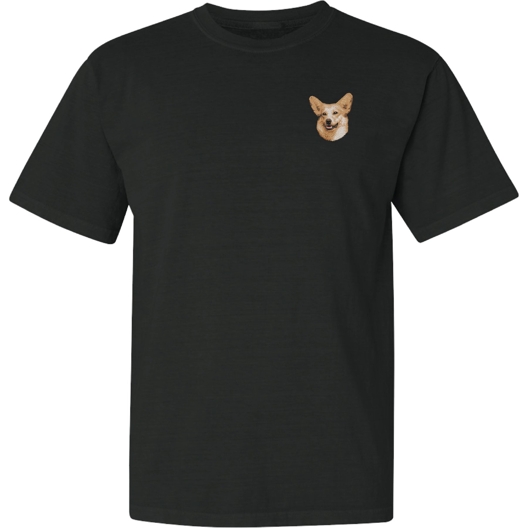 Teddy the Dog Pembroke Welsh Corgi Embroidered Classic Tee, Black, Large