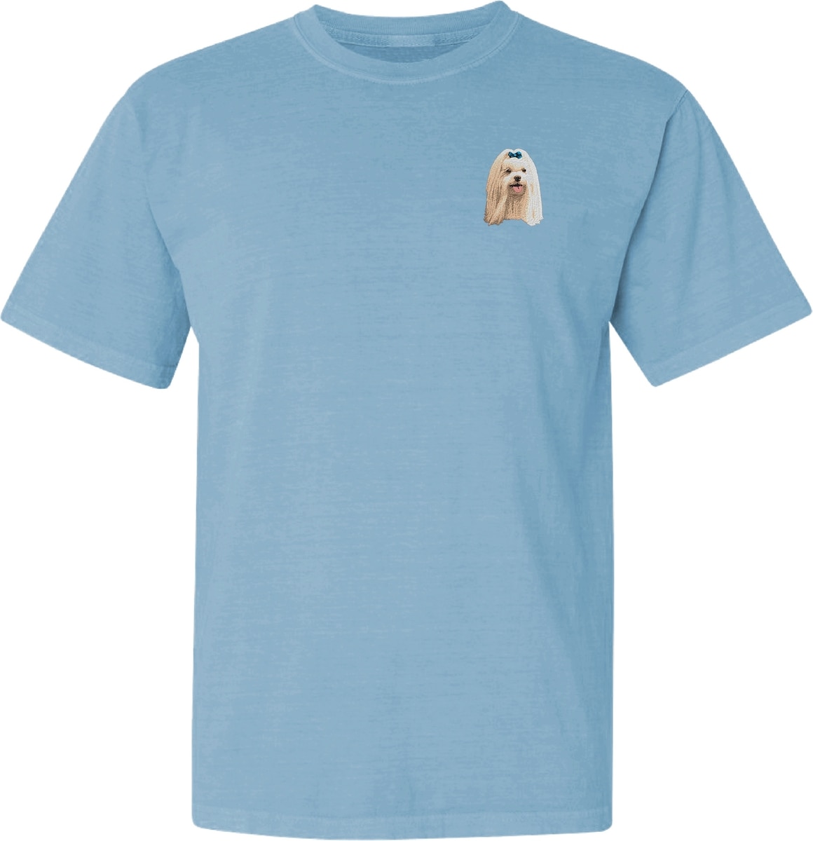 TEDDY THE DOG Maltese Embroidered Classic Tee, Blue Breeze, XXX