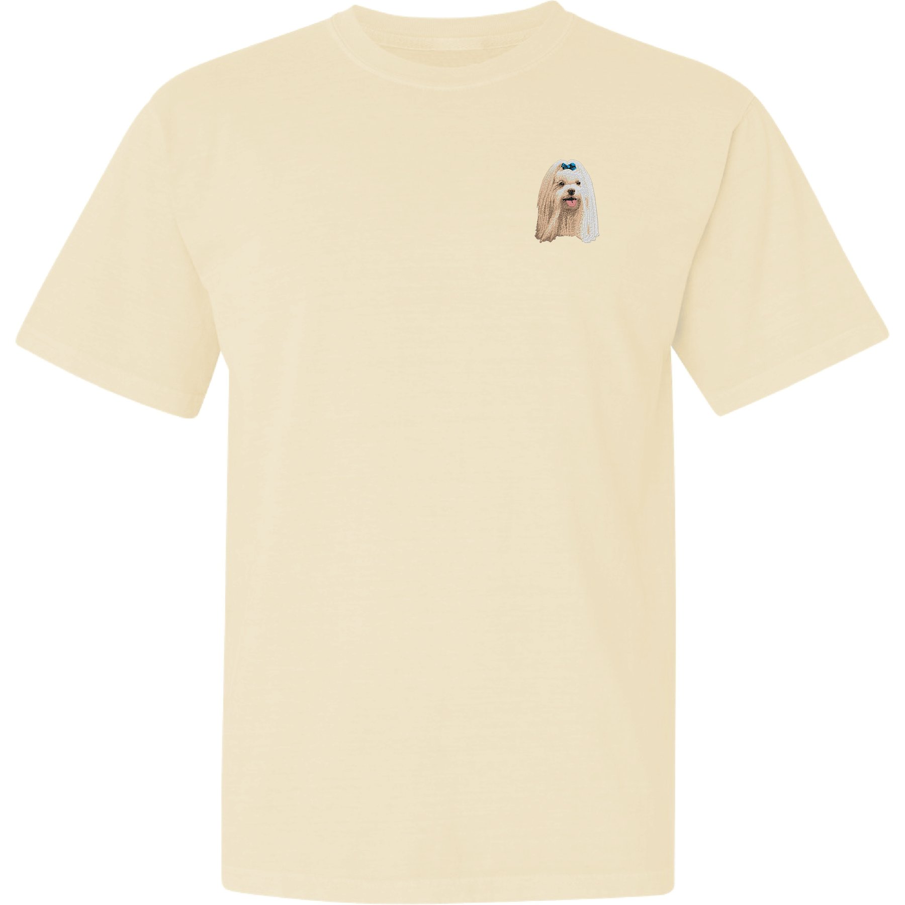 Teddy the Dog Maltese Embroidered Classic Tee, Natural, XXX-Large