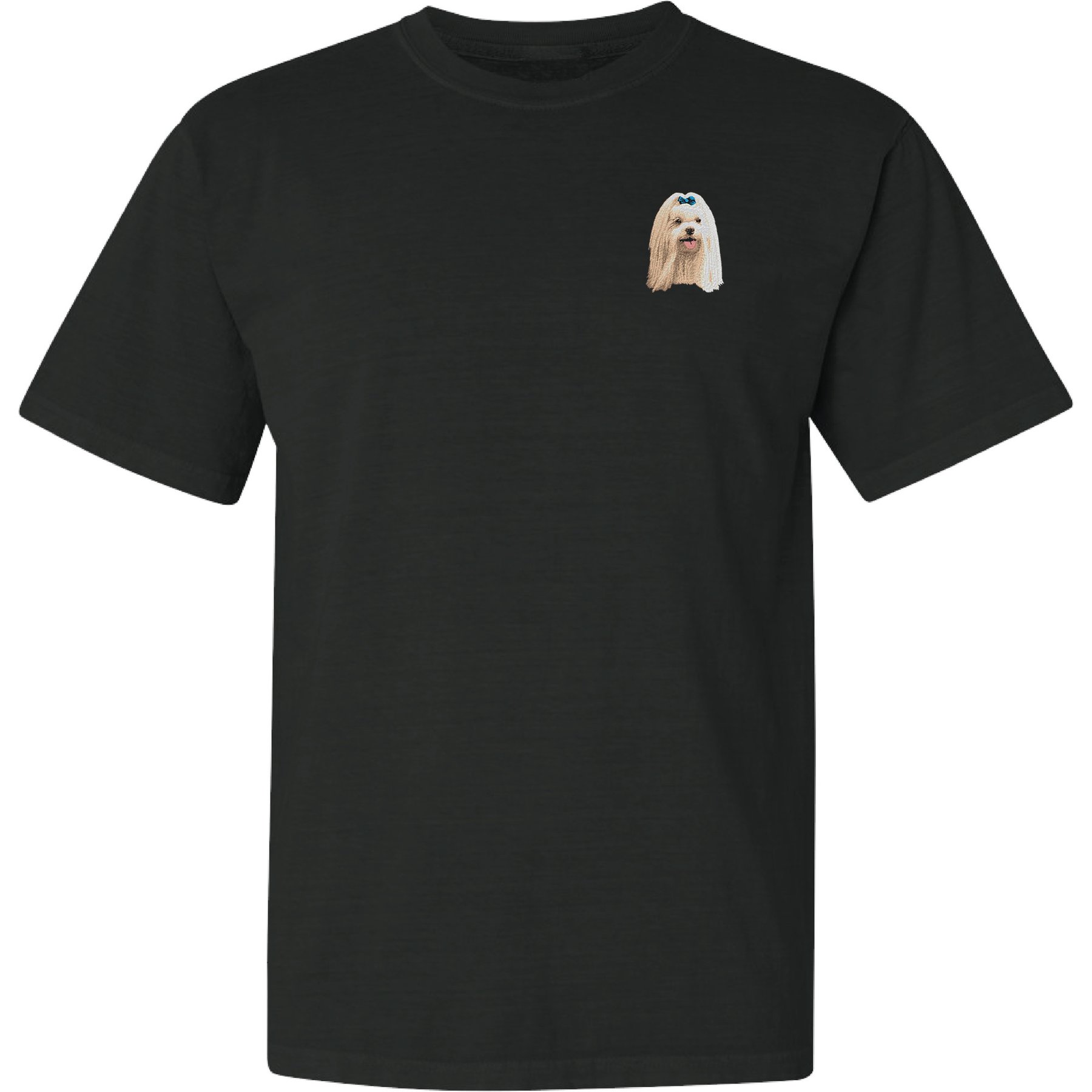Teddy the Dog Maltese Embroidered Classic Tee, Black, Small