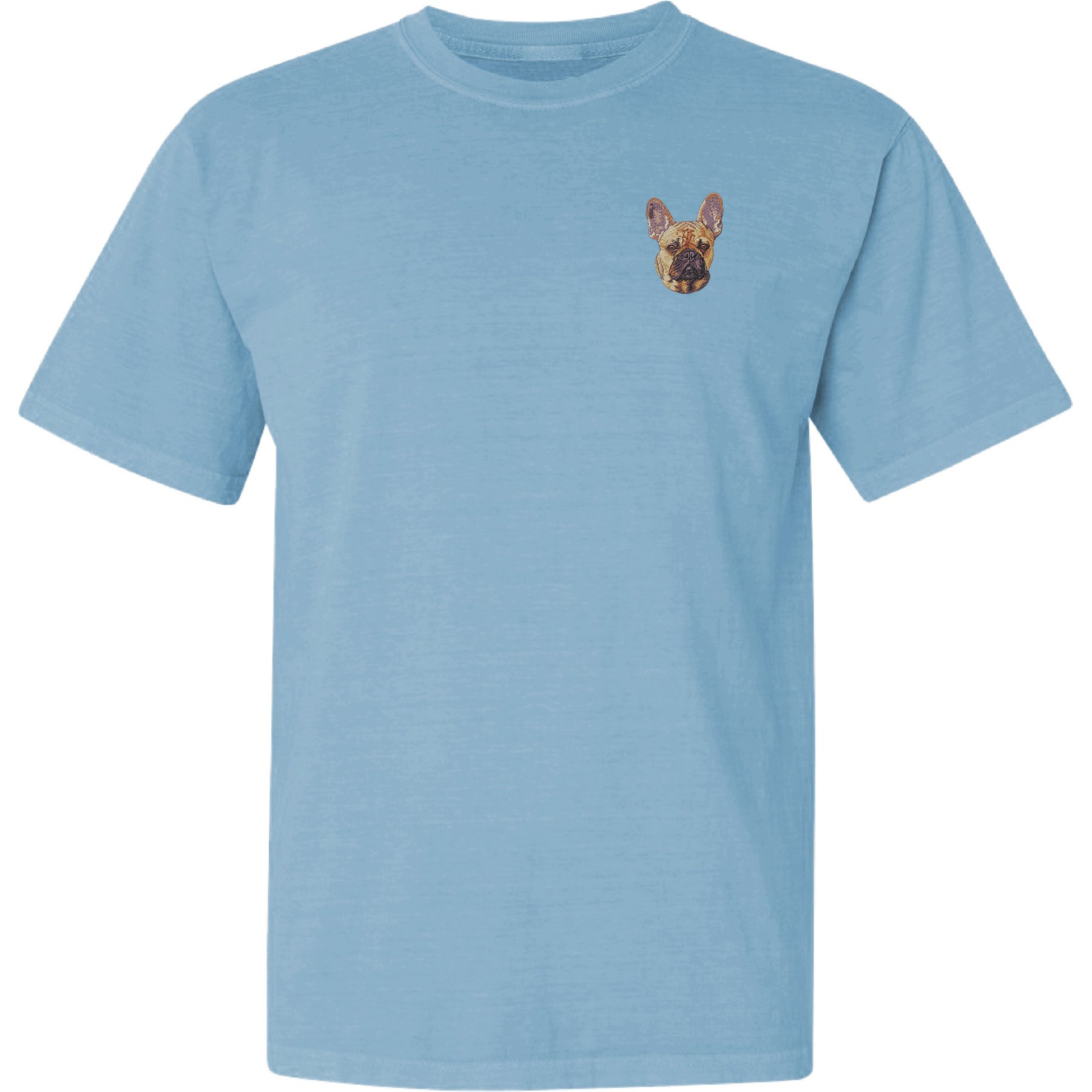 Teddy the Dog French Bulldog Embroidered Classic Tee, Blue Breeze, Small