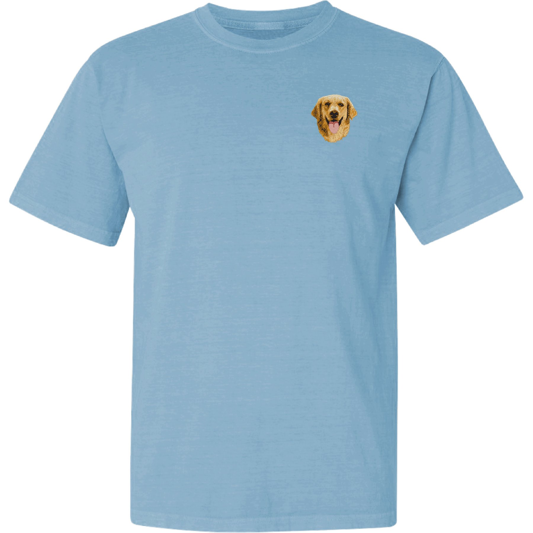 Teddy the Dog Golden Retriever Embroidered Classic Tee, Blue Breeze, X-Large