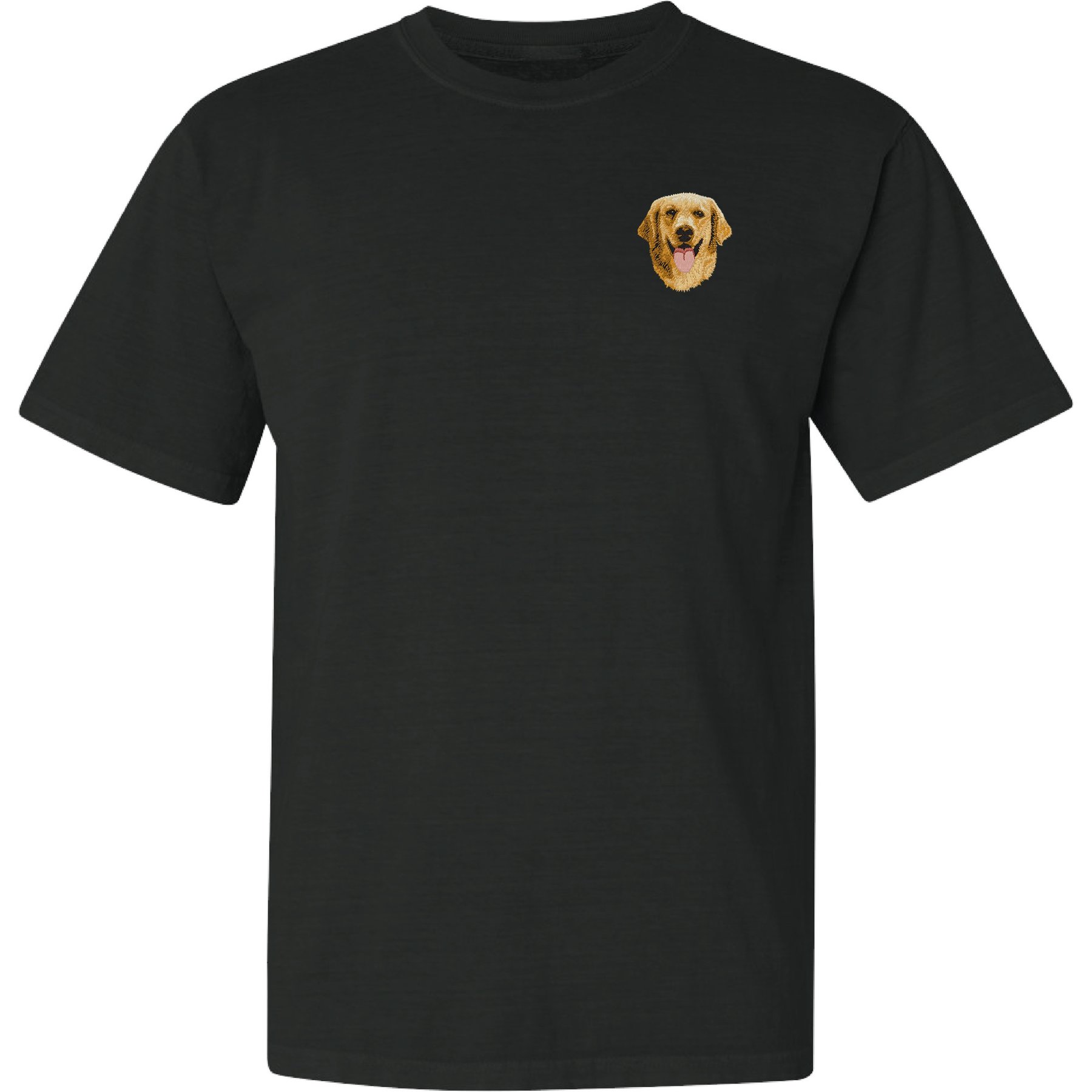 Teddy the Dog Golden Retriever Embroidered Classic Tee, Black, Medium
