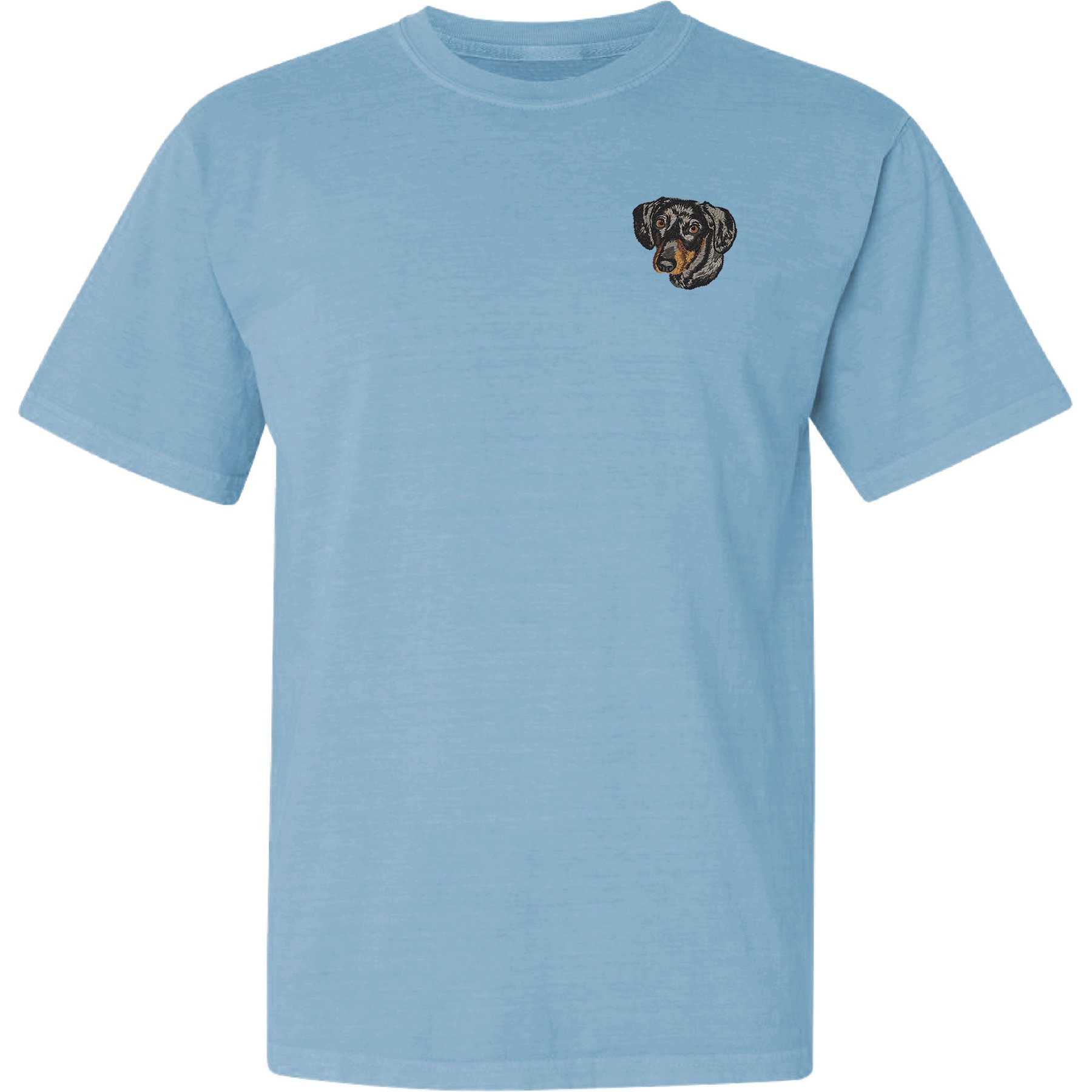 Teddy the Dog Dachshund Embroidered Classic Tee, Blue Breeze, Medium
