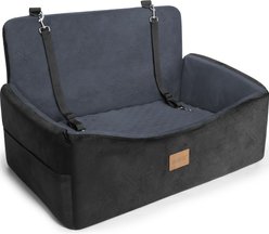 JOEJOY Travel Dog Automobile Booster Seat with Cushion, 2 Safety Straps & Removable Cover, Black & Grey, Large: 30 x 19 x 9.5-in